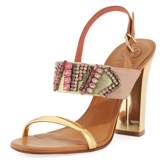 Tory Burch Tanner 100 MM Metallic Jeweled Sandal - Picture 1 of 12